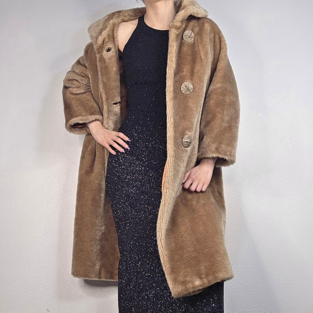 Vintage 60s Union Made Faux Fur Coat Glam Winter Mid Century Old Hollywood